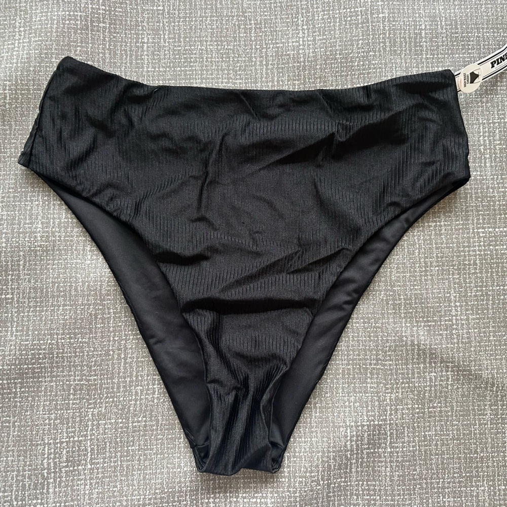 PINK Victoria's Secret Black‎ Ribbed Bikini Bottom size Large